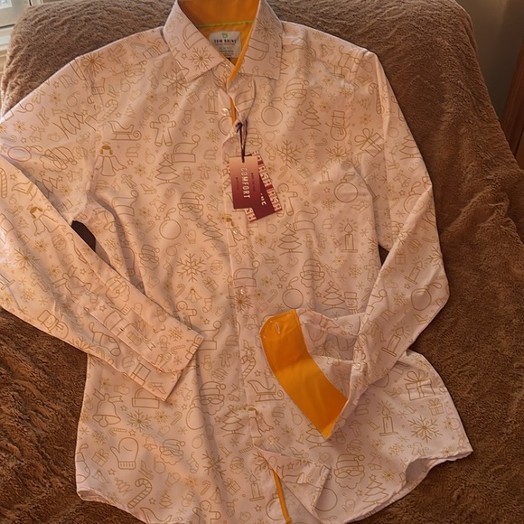Tom Baine Holiday Collection White shirt. Large 16-16.5 NWT. Slim fit. - Picture 8 of 10